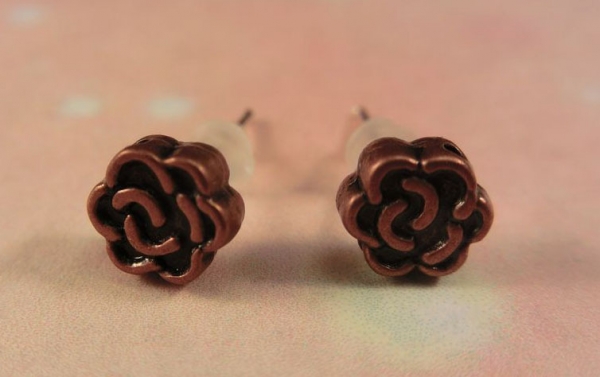 Kupferfarbene Rosen Ohrstecker Blümchen Flower